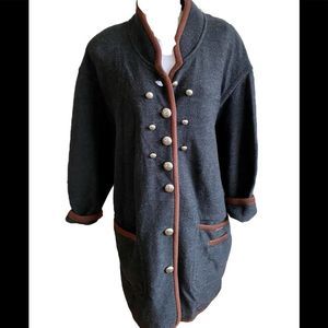 Geiger Wool Coat - 38 /M gray /orange trim , made In Austria , wool